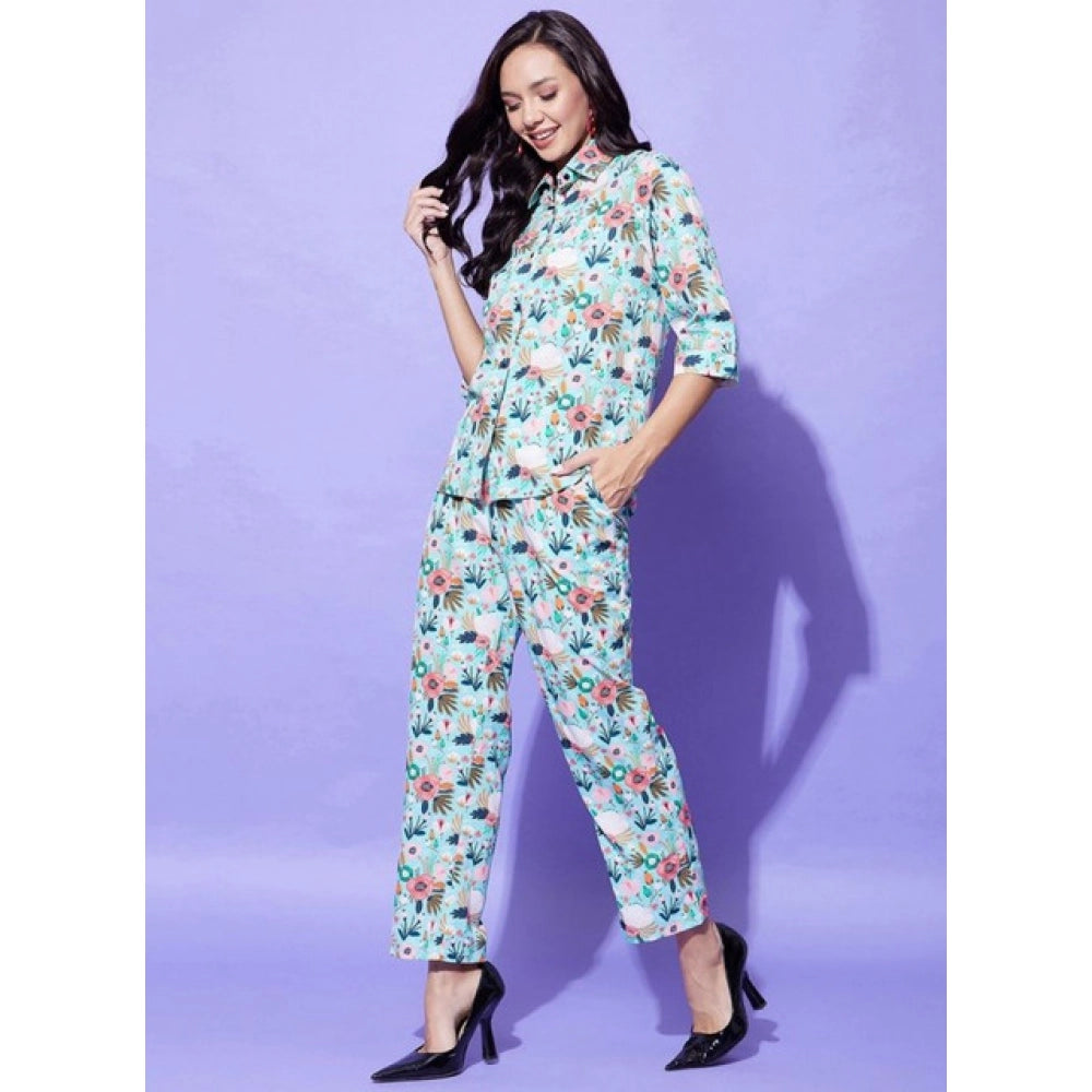 Amfyn Women's Polyester Floral 3-4th Sleeve Co-Ord Set (Multicolor)
