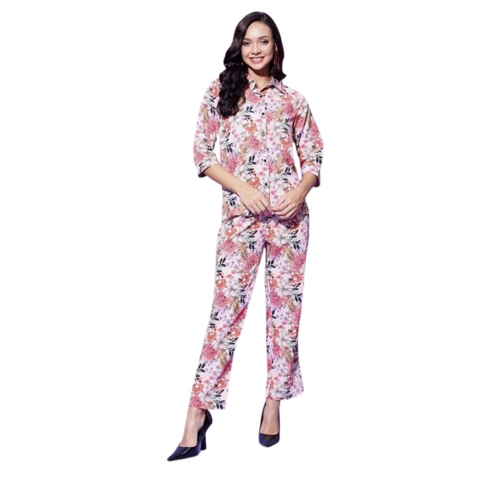 Amfyn Women's Polyester Floral 3-4th Sleeve Co-Ord Set (Multicolor)