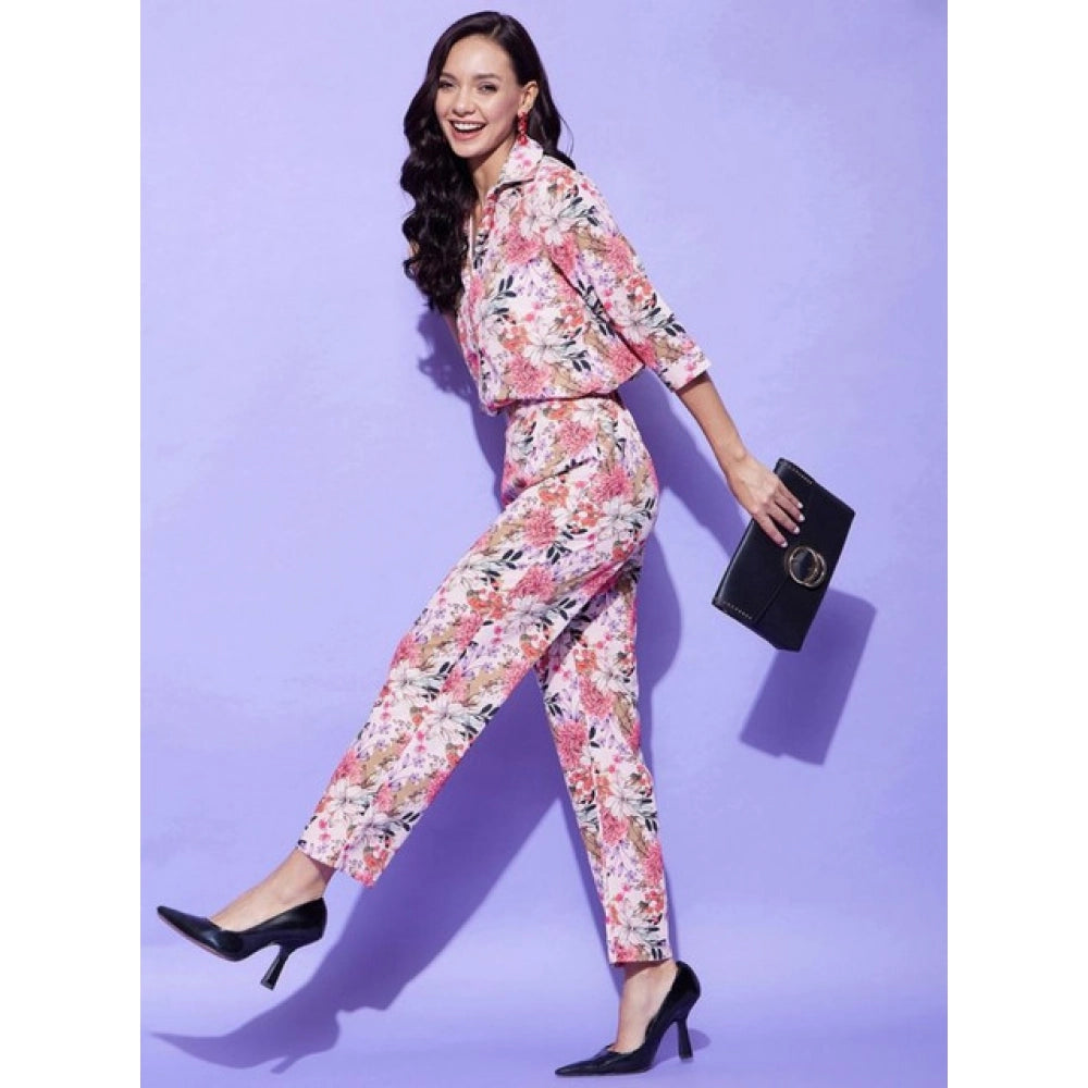 Amfyn Women's Polyester Floral 3-4th Sleeve Co-Ord Set (Multicolor)