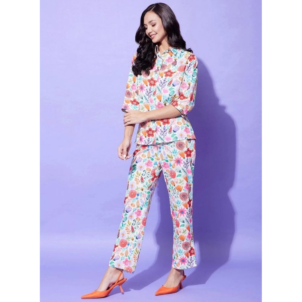 Amfyn Women's Polyester Floral 3-4th Sleeve Co-Ord Set (Multicolor)