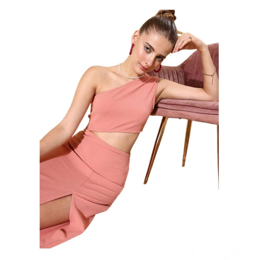 Amfyn Women's Polyester Lycra Solid Sleeveless Dress (Pink)