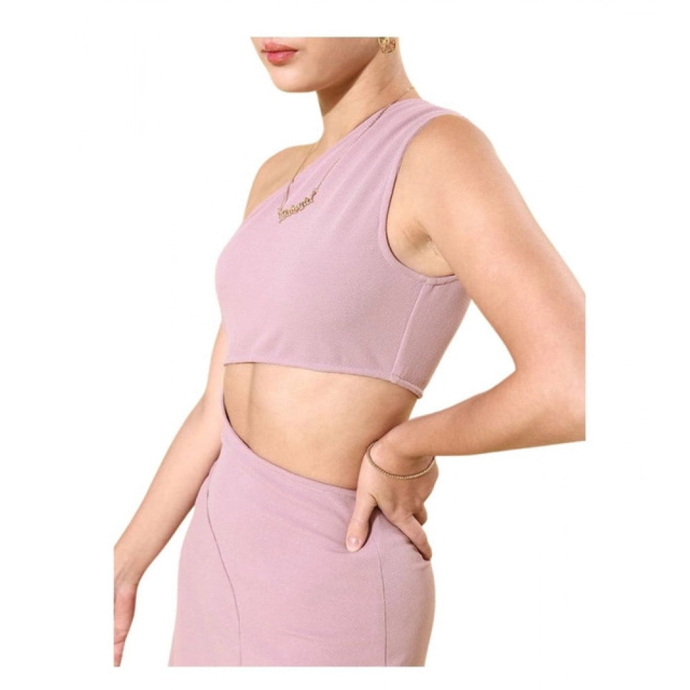 Amfyn Women's Polyester Lycra Solid Sleeveless Dress (Lavender)