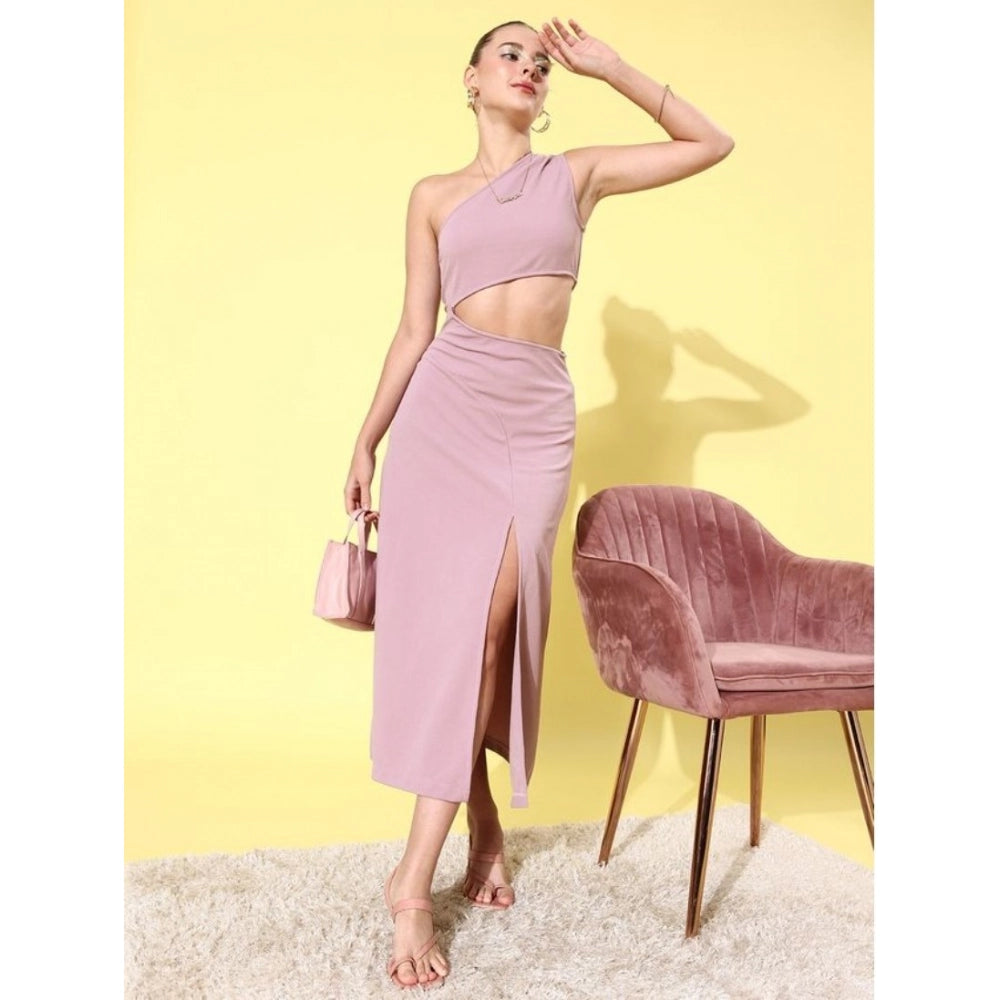 Amfyn Women's Polyester Lycra Solid Sleeveless Dress (Lavender)