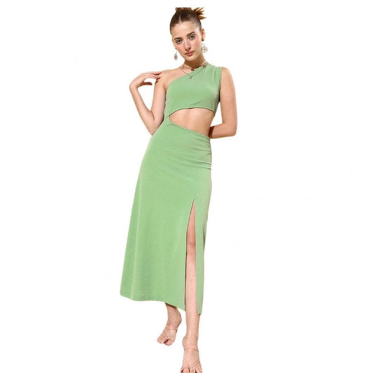 Amfyn Women's Polyester Lycra Solid Sleeveless Dress (Green)