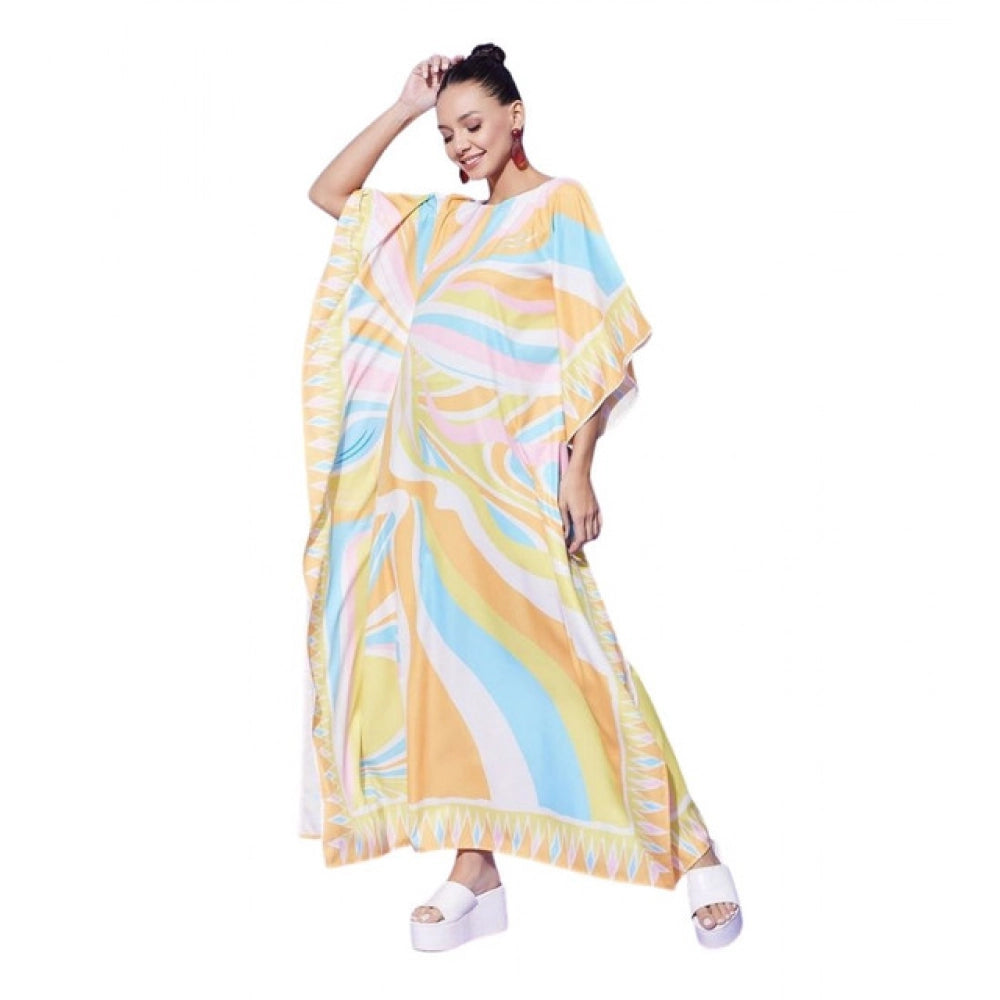 Amfyn Women's Satin Colour Blocking Kaftan Dress (Multicolor)