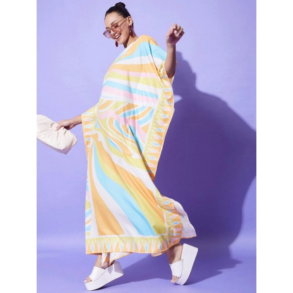 Amfyn Women's Satin Colour Blocking Kaftan Dress (Multicolor)