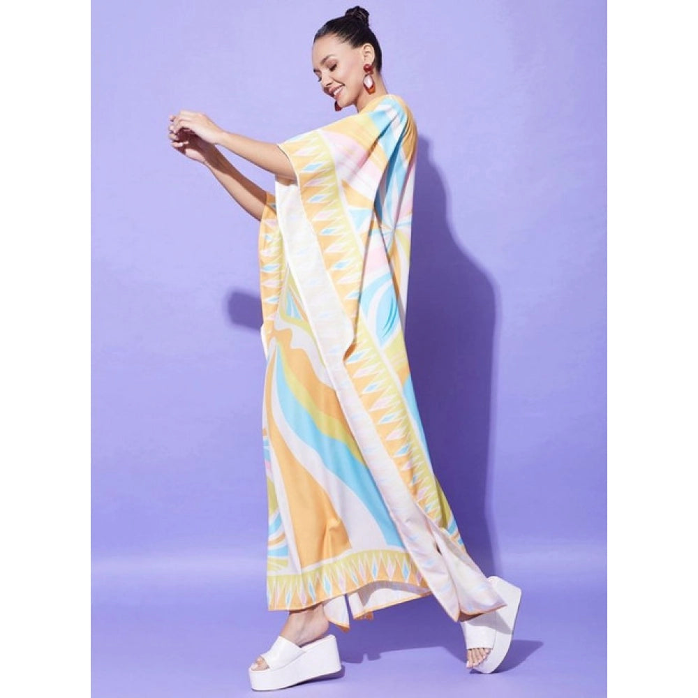 Amfyn Women's Satin Colour Blocking Kaftan Dress (Multicolor)