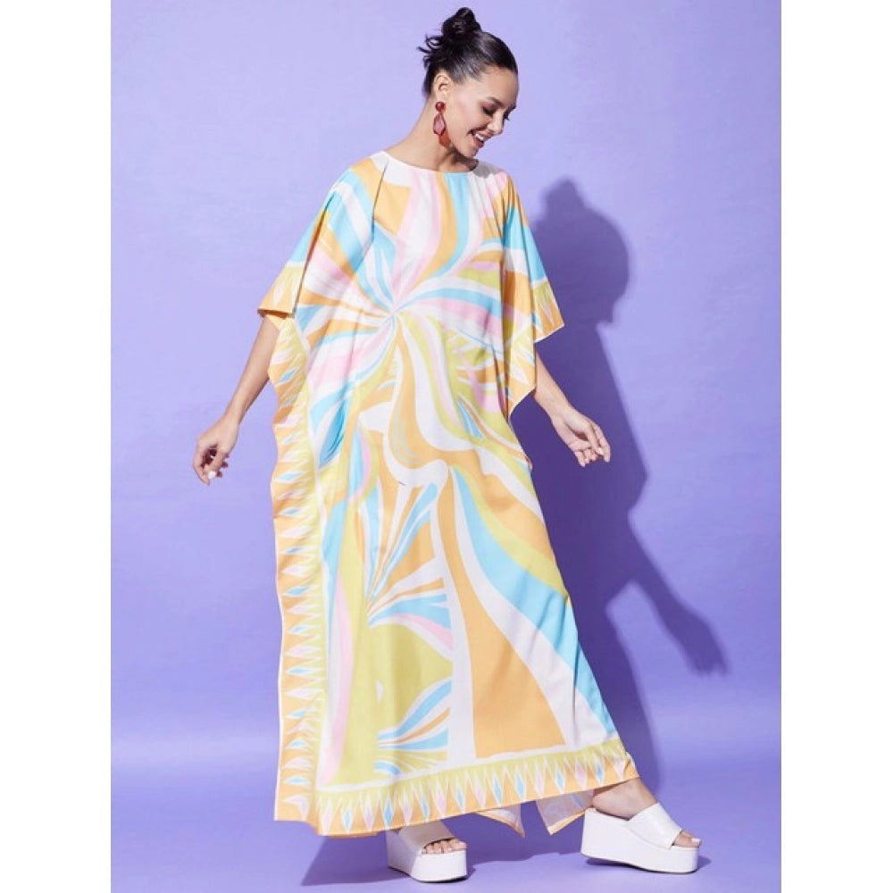 Amfyn Women's Satin Colour Blocking Kaftan Dress (Multicolor)