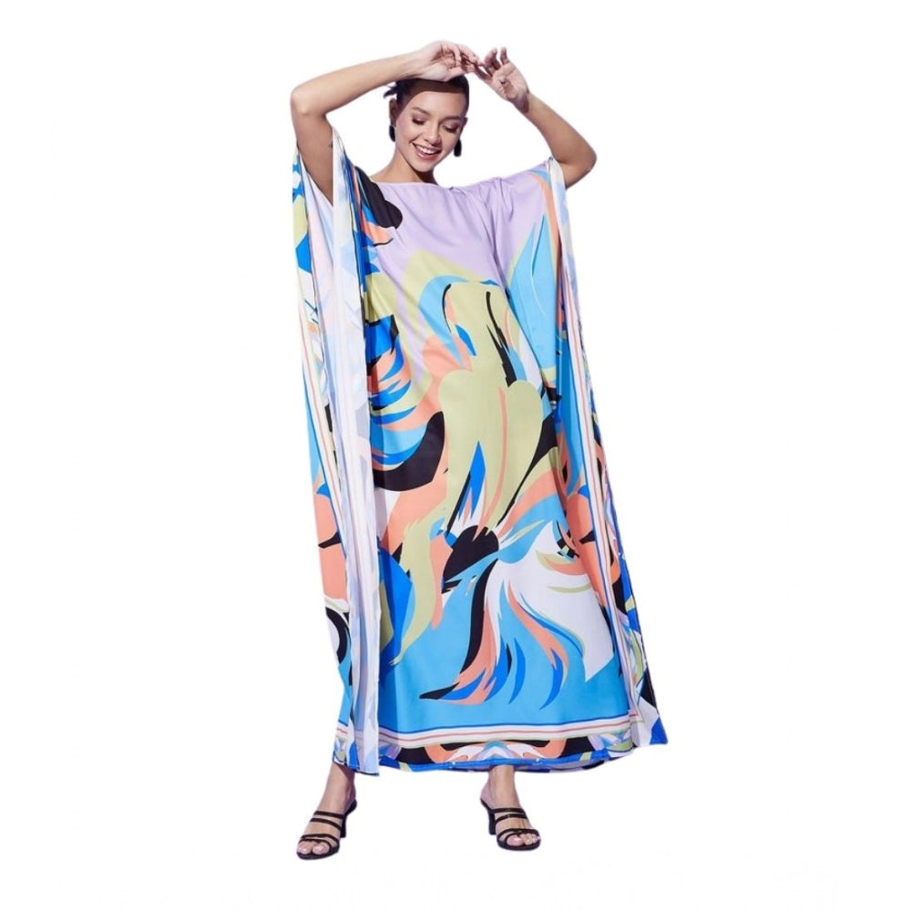 Amfyn Women's Satin Colour Blocking Kaftan Dress (Multicolor)