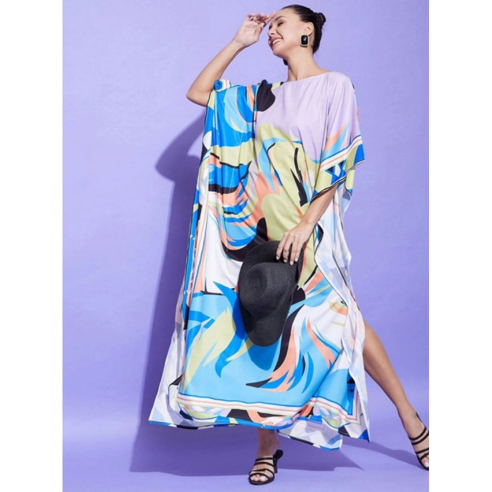 Amfyn Women's Satin Colour Blocking Kaftan Dress (Multicolor)