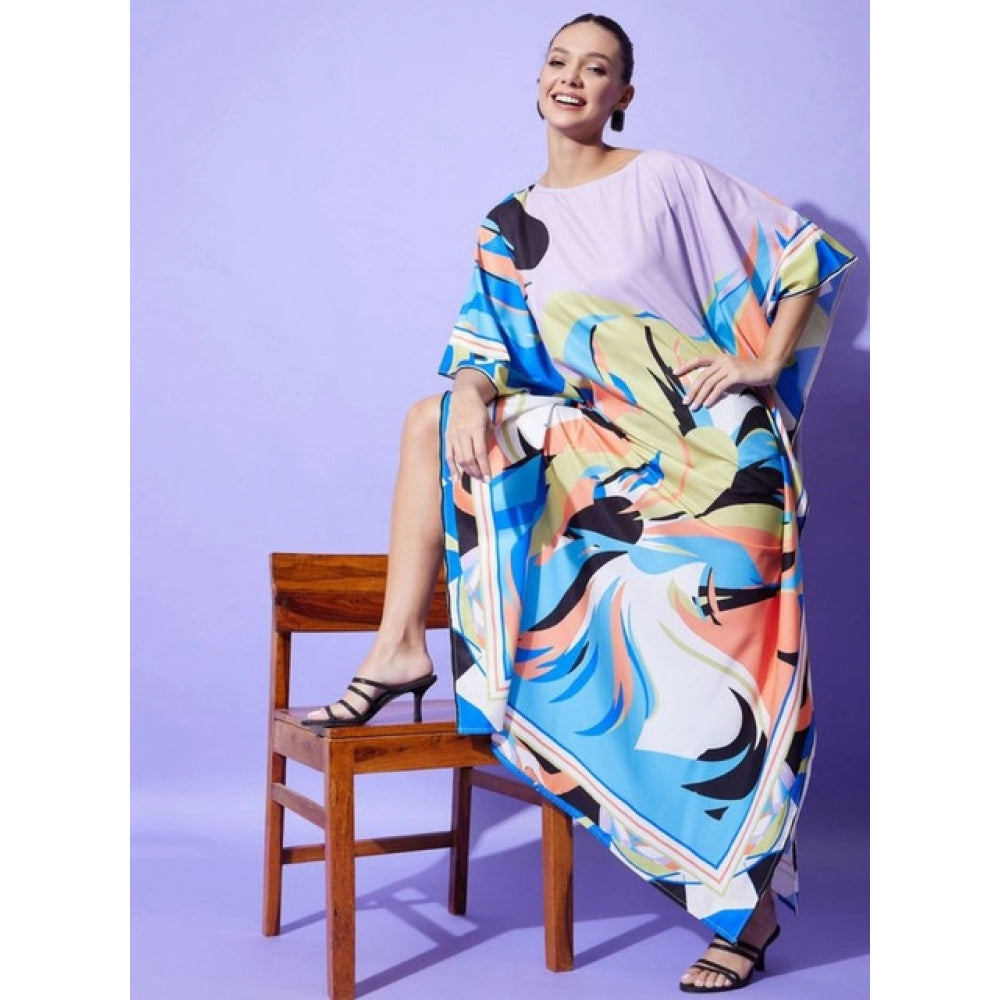 Amfyn Women's Satin Colour Blocking Kaftan Dress (Multicolor)