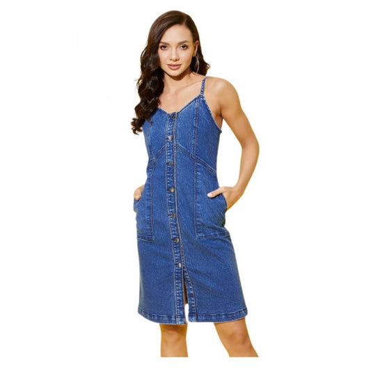 Amfyn Women's Denim Washed Shoulder Straps Dress (Blue)