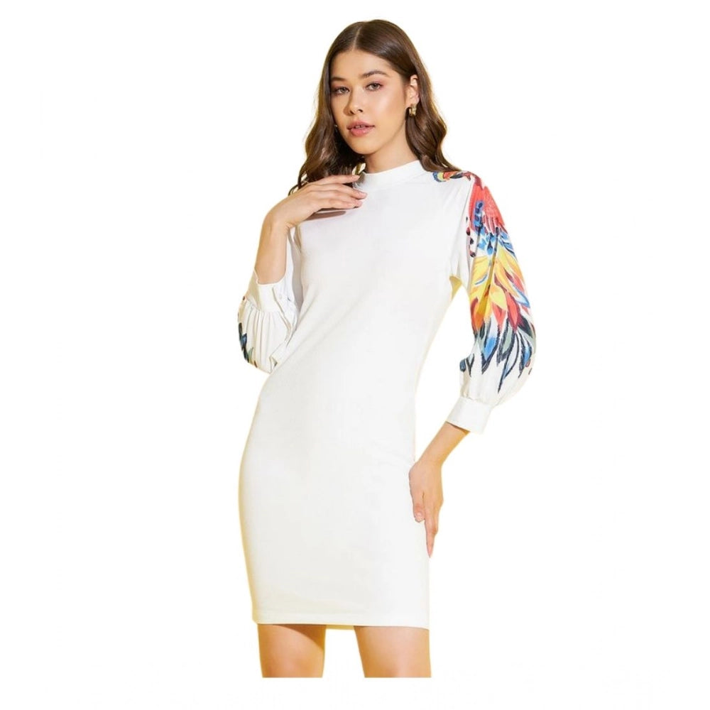 Amfyn Women's Polyester Lycra Printed Long Sleeve Dress (Multicolor)