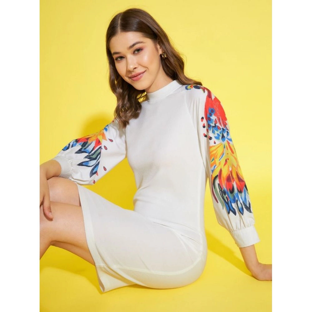 Amfyn Women's Polyester Lycra Printed Long Sleeve Dress (Multicolor)