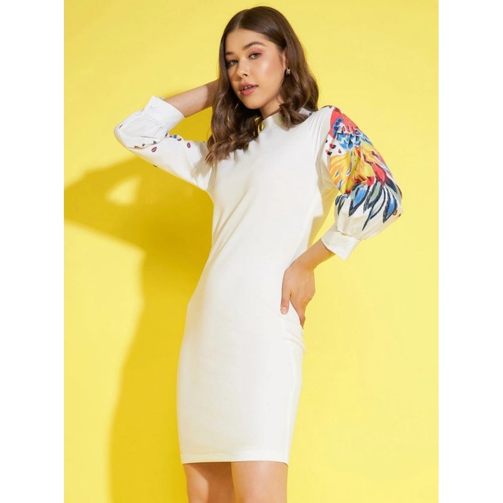 Amfyn Women's Polyester Lycra Printed Long Sleeve Dress (Multicolor)
