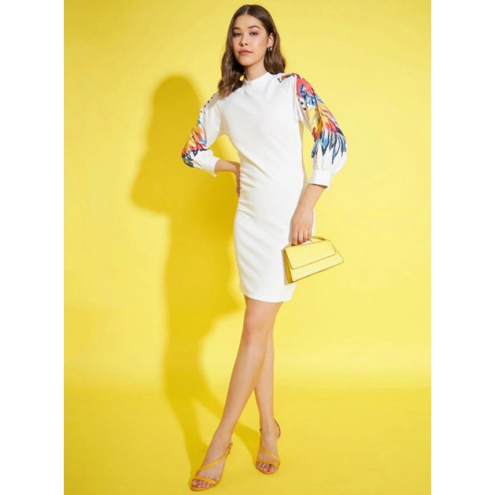 Amfyn Women's Polyester Lycra Printed Long Sleeve Dress (Multicolor)