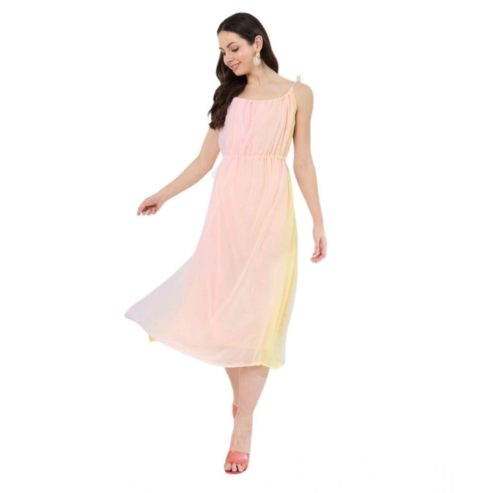 Amfyn Women's Georgette Ombre Sleeveless Dress (Peach)