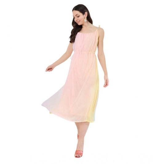 Amfyn Women's Georgette Ombre Sleeveless Dress (Peach)