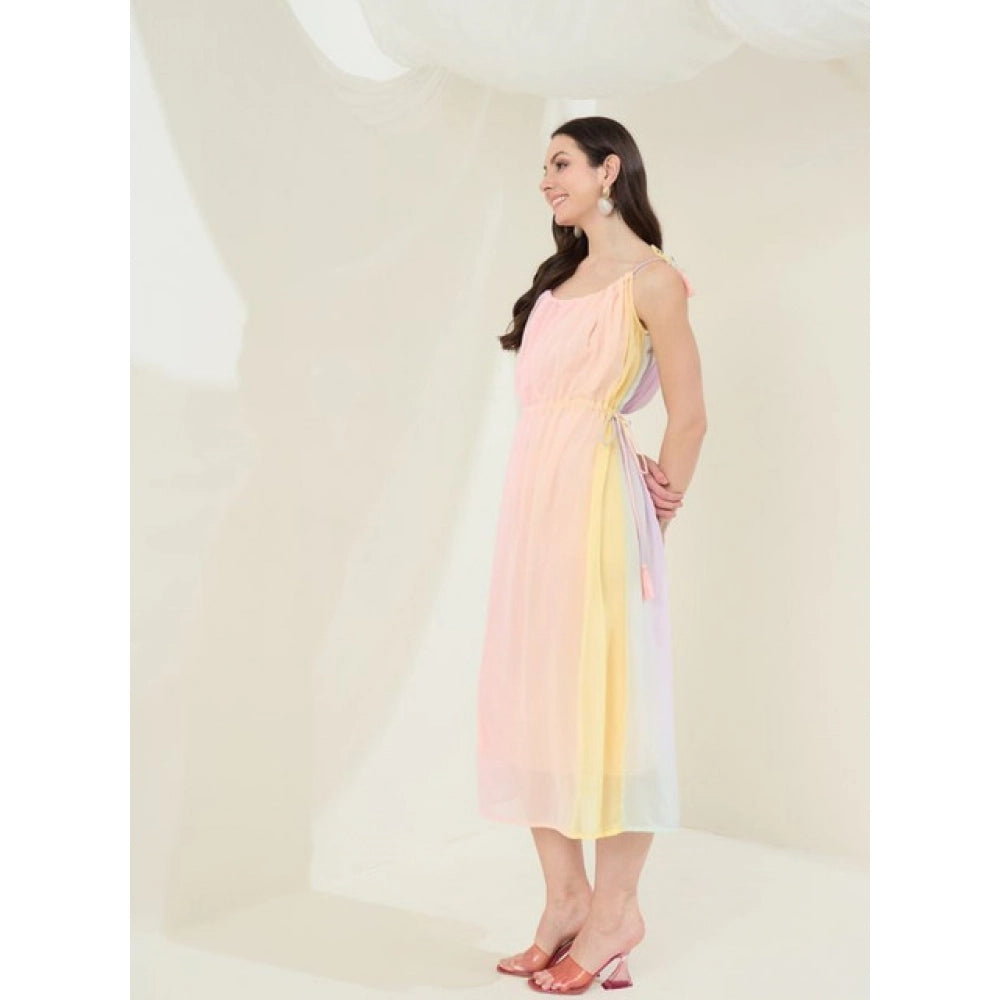 Amfyn Women's Georgette Ombre Sleeveless Dress (Peach)