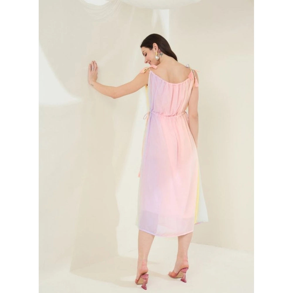 Amfyn Women's Georgette Ombre Sleeveless Dress (Peach)