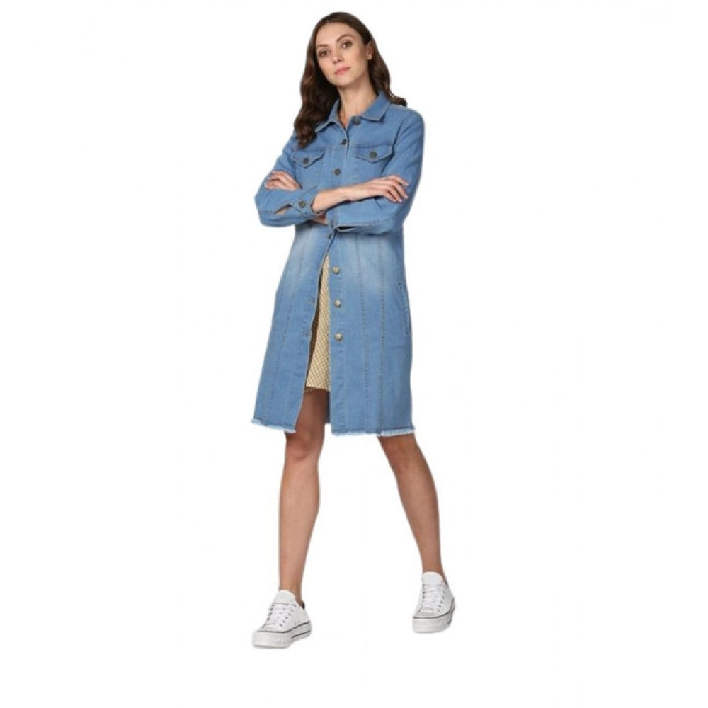 Amfyn Women's Denim Washed Long Sleeves Jacket (Blue)