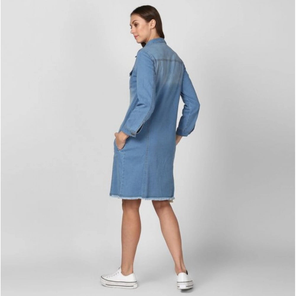 Amfyn Women's Denim Washed Long Sleeves Jacket (Blue)