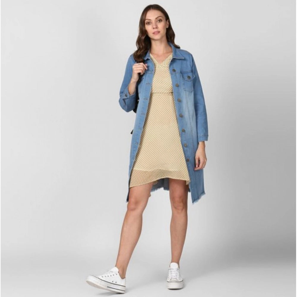 Amfyn Women's Denim Washed Long Sleeves Jacket (Blue)