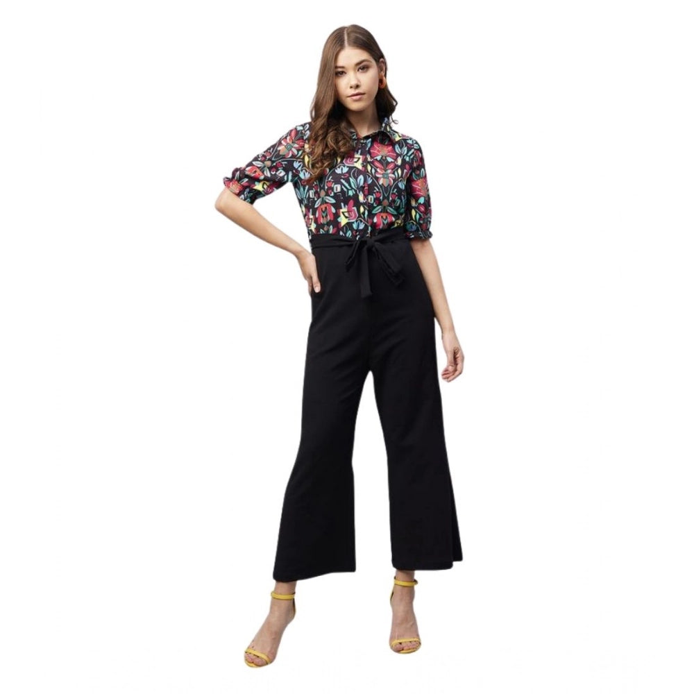 Amfyn Women's Polyester Floral Short Sleeve Jumpsuit (Multicolor)