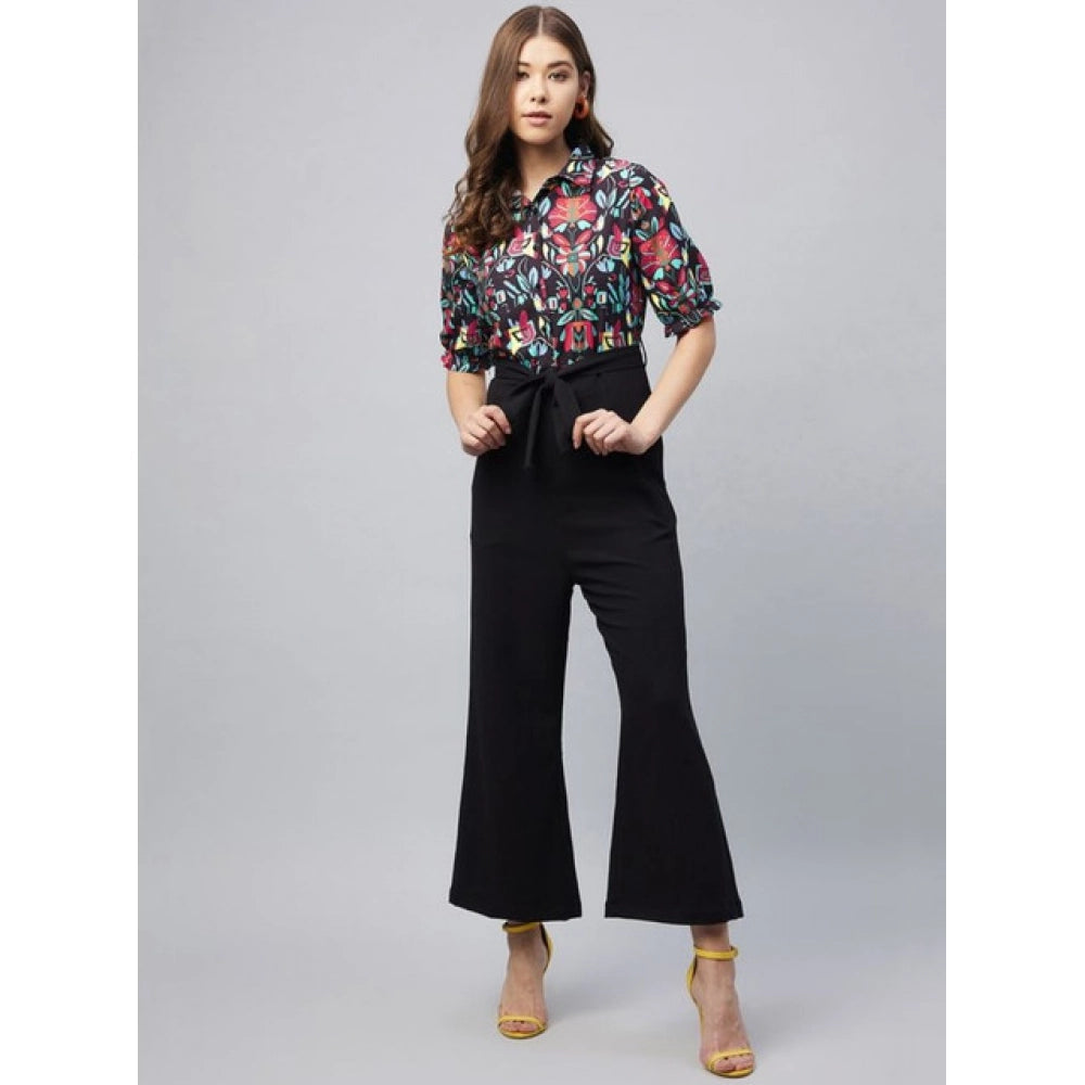 Amfyn Women's Polyester Floral Short Sleeve Jumpsuit (Multicolor)