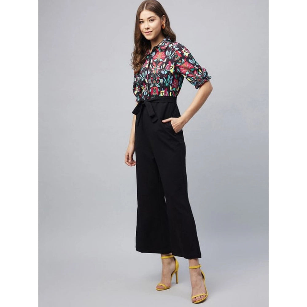 Amfyn Women's Polyester Floral Short Sleeve Jumpsuit (Multicolor)