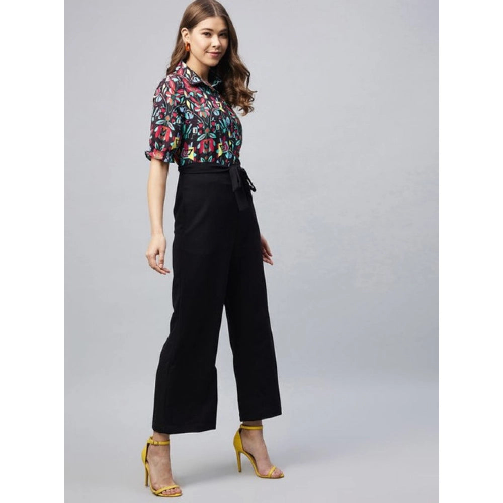 Amfyn Women's Polyester Floral Short Sleeve Jumpsuit (Multicolor)