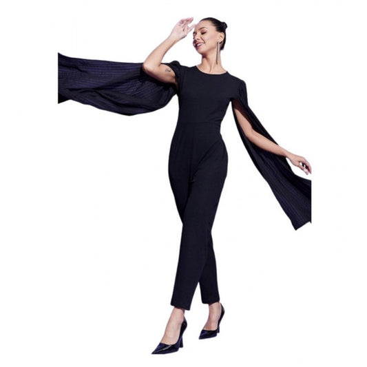 Amfyn Women's Polyeter Solid Cape Sleeve Jumpsuit (Black)
