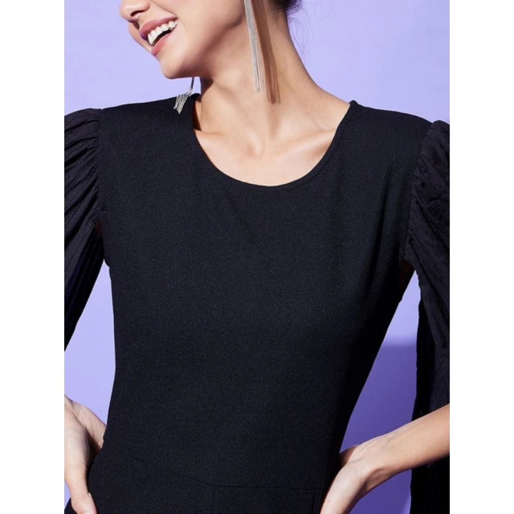 Amfyn Women's Polyeter Solid Cape Sleeve Jumpsuit (Black)