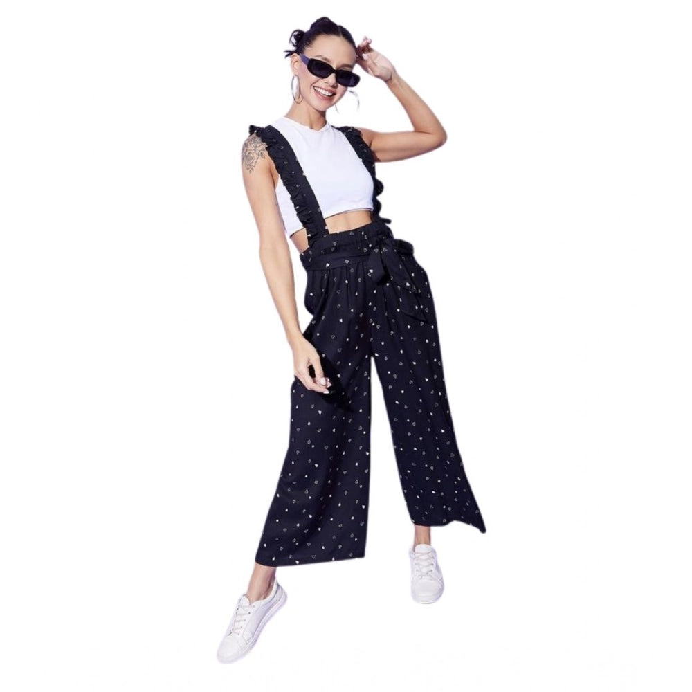 Amfyn Women's Rayon Pinafore Shoulder Straps Jumpsuit (Black)
