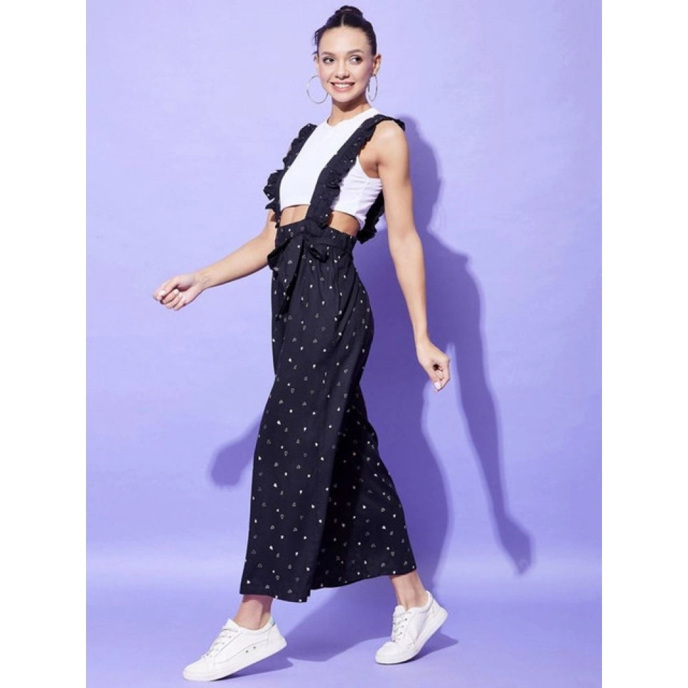 Amfyn Women's Rayon Pinafore Shoulder Straps Jumpsuit (Black)