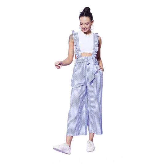 Amfyn Women's Cotton Pinafore Shoulder Straps Jumpsuit (Light Blue)