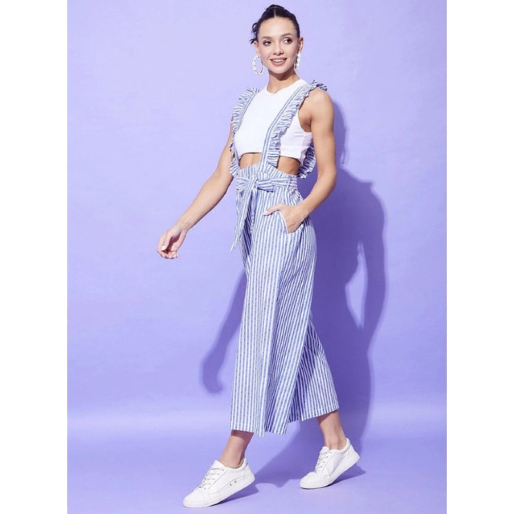 Amfyn Women's Cotton Pinafore Shoulder Straps Jumpsuit (Light Blue)
