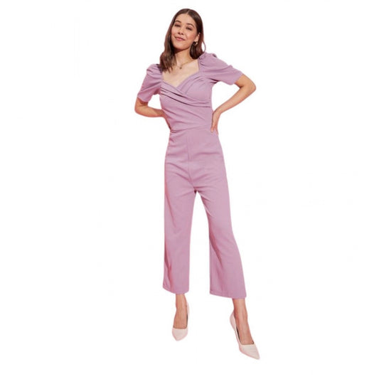Amfyn Women's Polyester Lycra Solid Puff Sleeve Jumpsuit (Lavender)