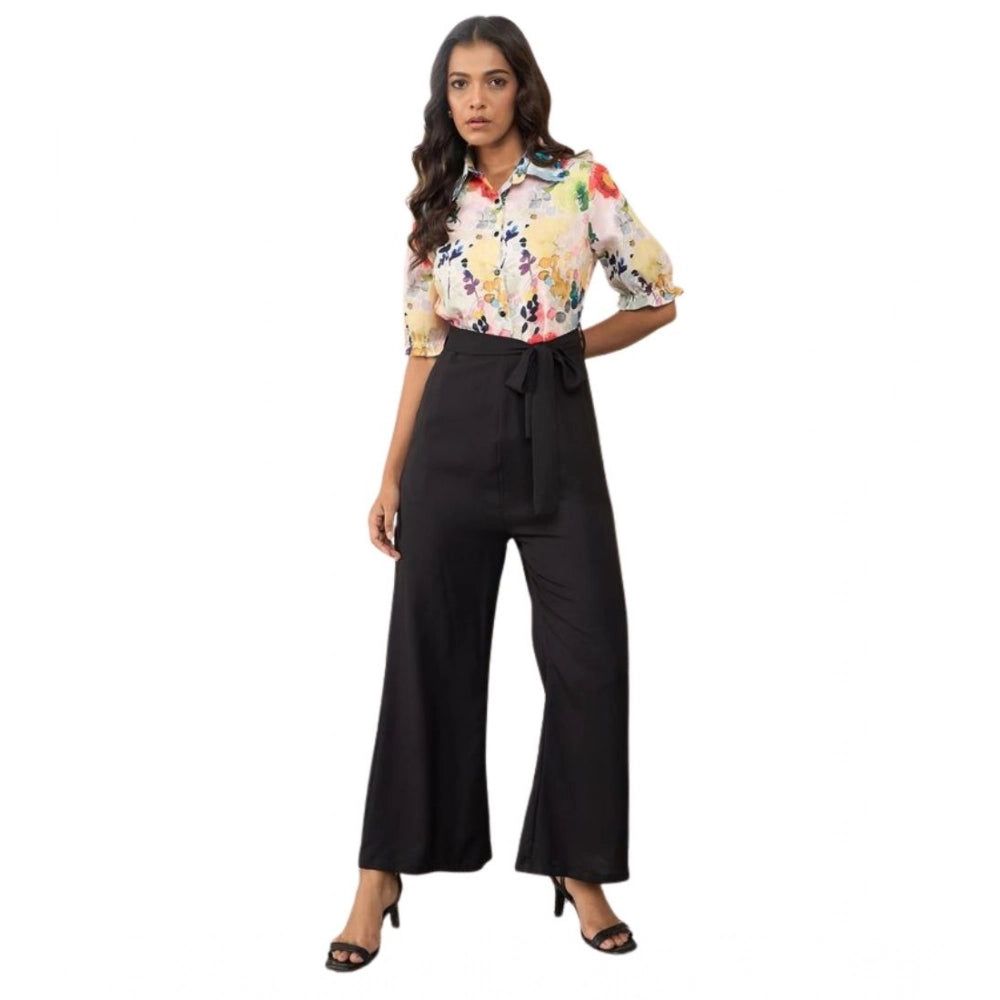 Amfyn Women's Polyester Floral Half Sleeves Jumpsuit (Multicolor)
