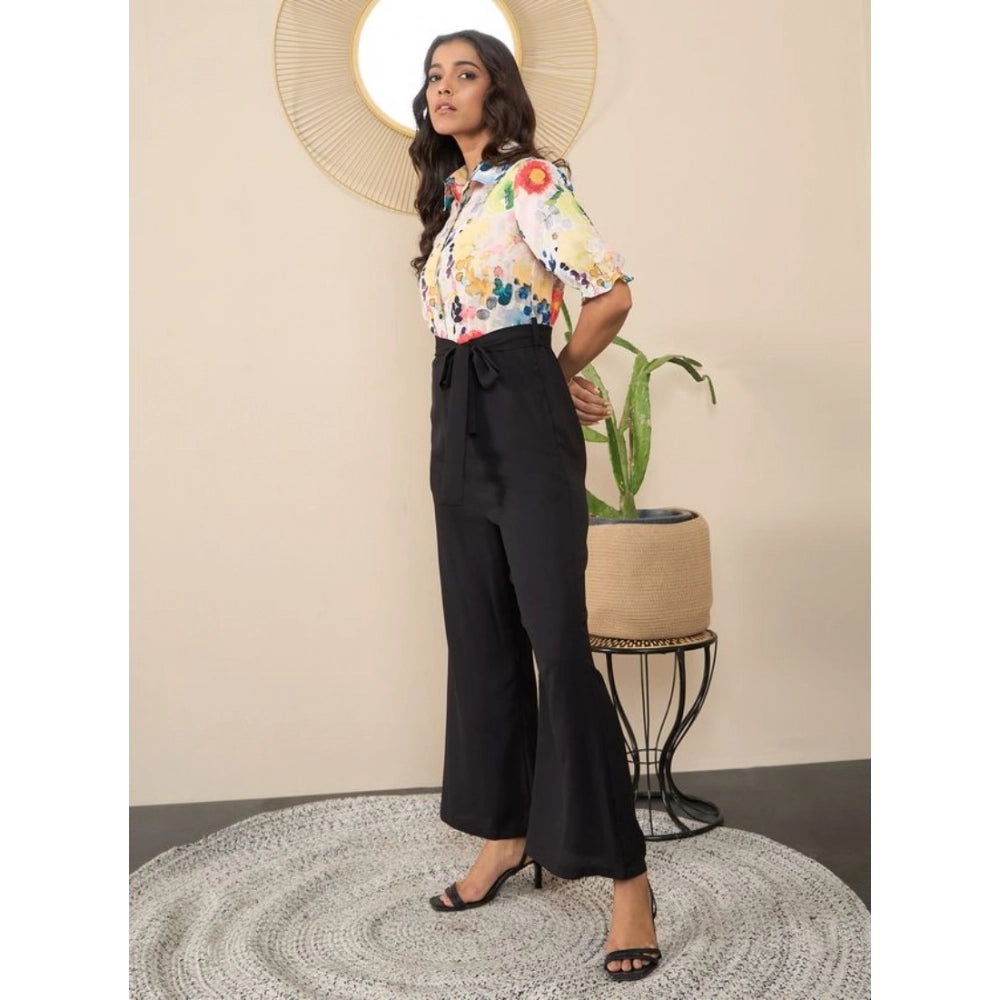 Amfyn Women's Polyester Floral Half Sleeves Jumpsuit (Multicolor)