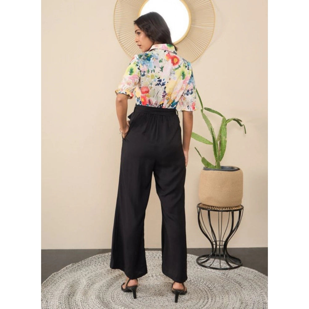Amfyn Women's Polyester Floral Half Sleeves Jumpsuit (Multicolor)