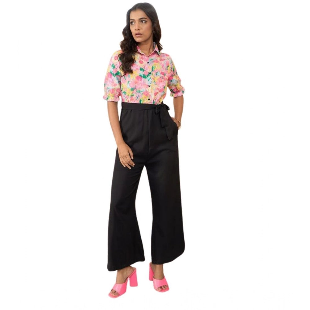 Amfyn Women's Polyester Floral Half Sleeves Jumpsuit (Multicolor)