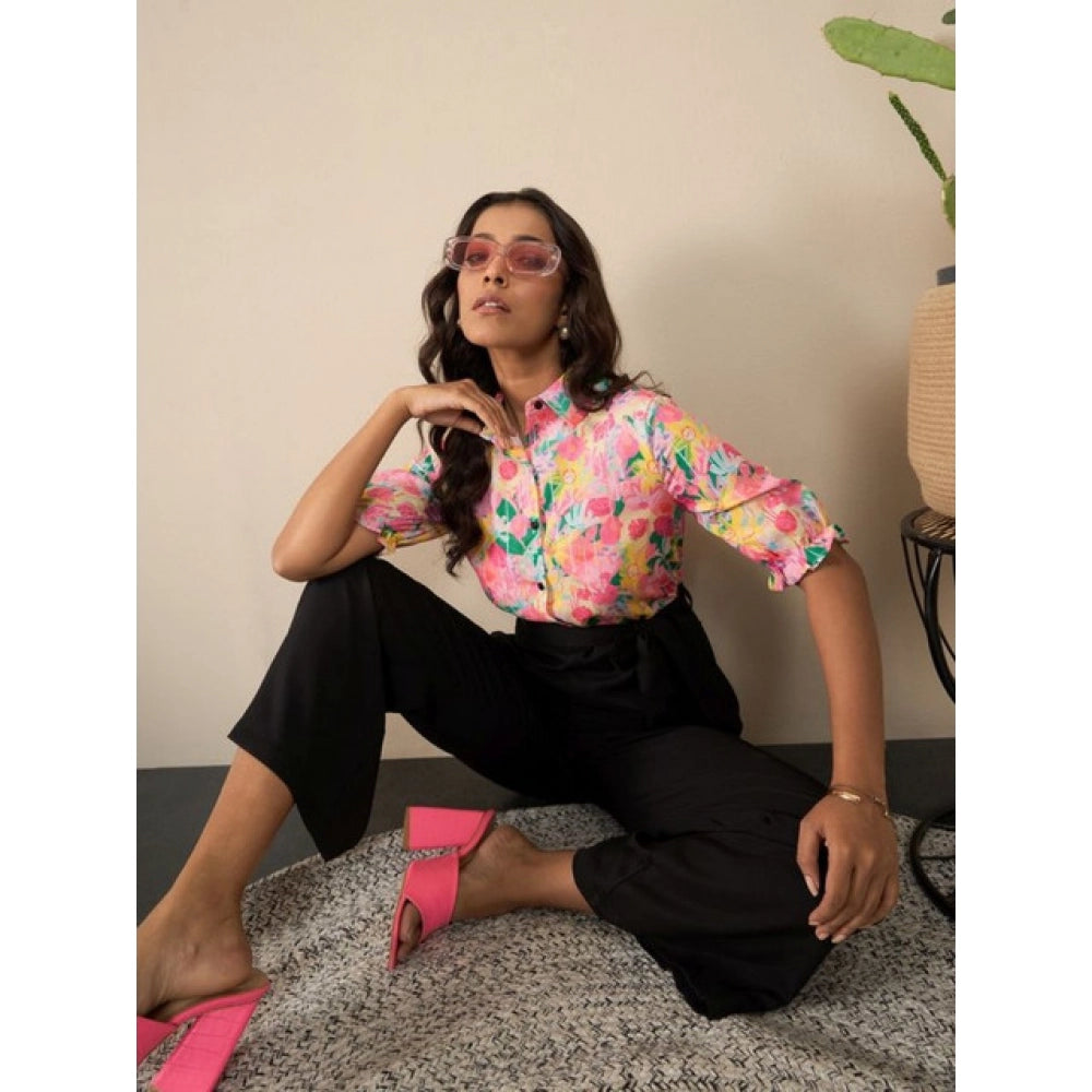 Amfyn Women's Polyester Floral Half Sleeves Jumpsuit (Multicolor)