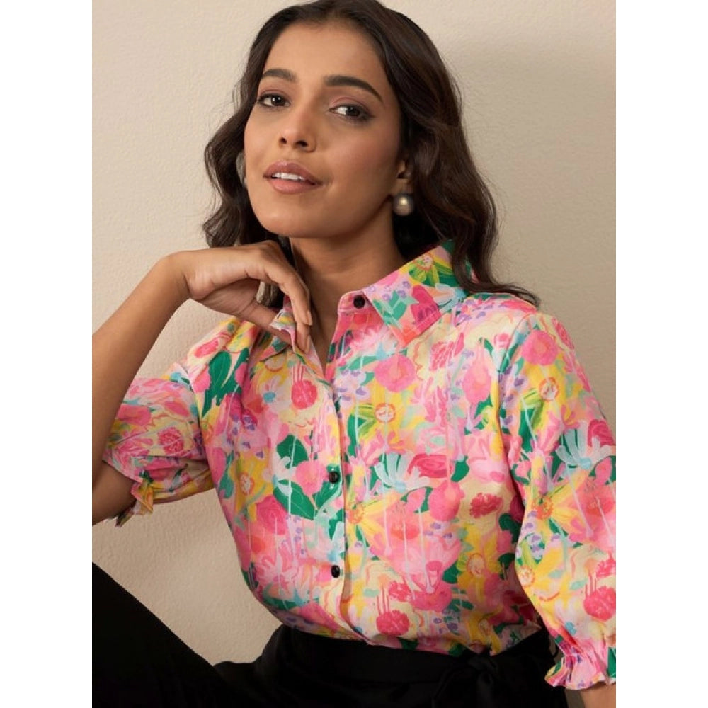 Amfyn Women's Polyester Floral Half Sleeves Jumpsuit (Multicolor)
