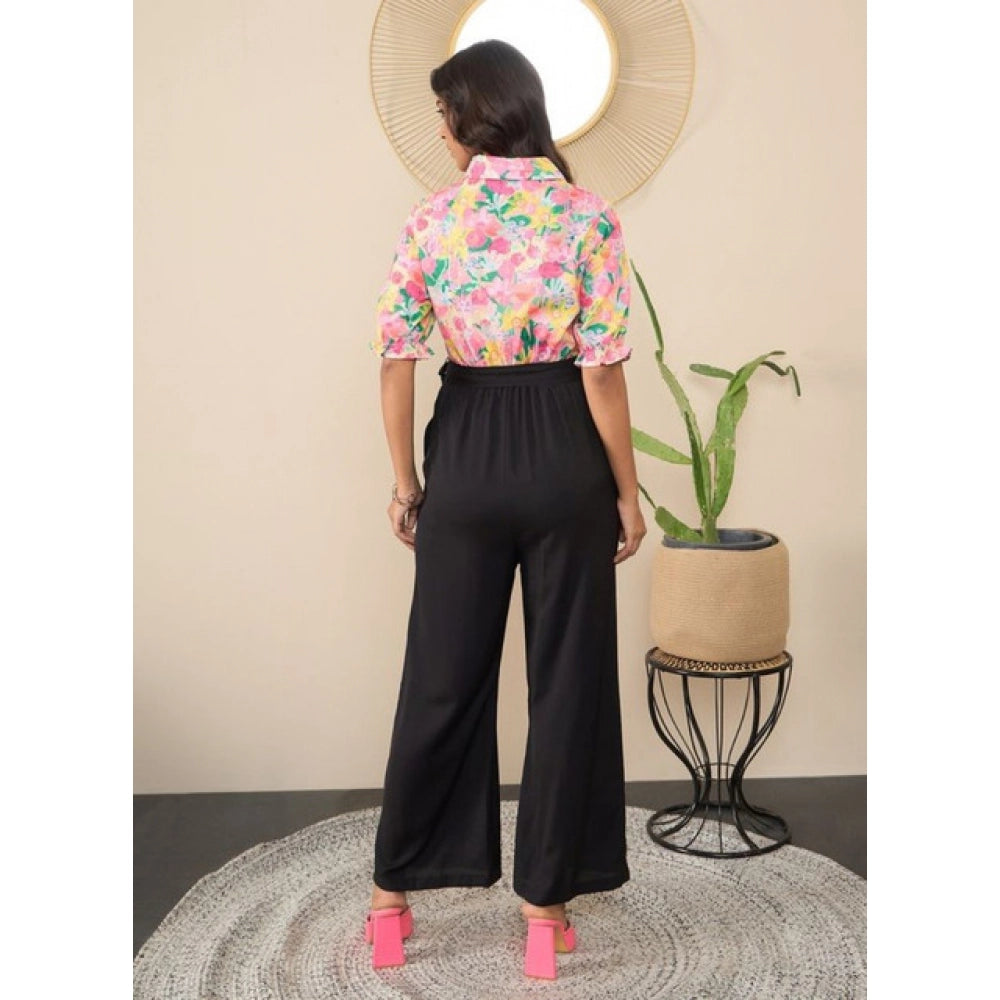 Amfyn Women's Polyester Floral Half Sleeves Jumpsuit (Multicolor)
