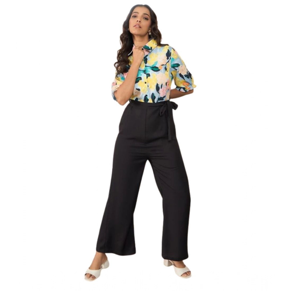 Amfyn Women's Polyester Floral Half Sleeves Jumpsuit (Multicolor)