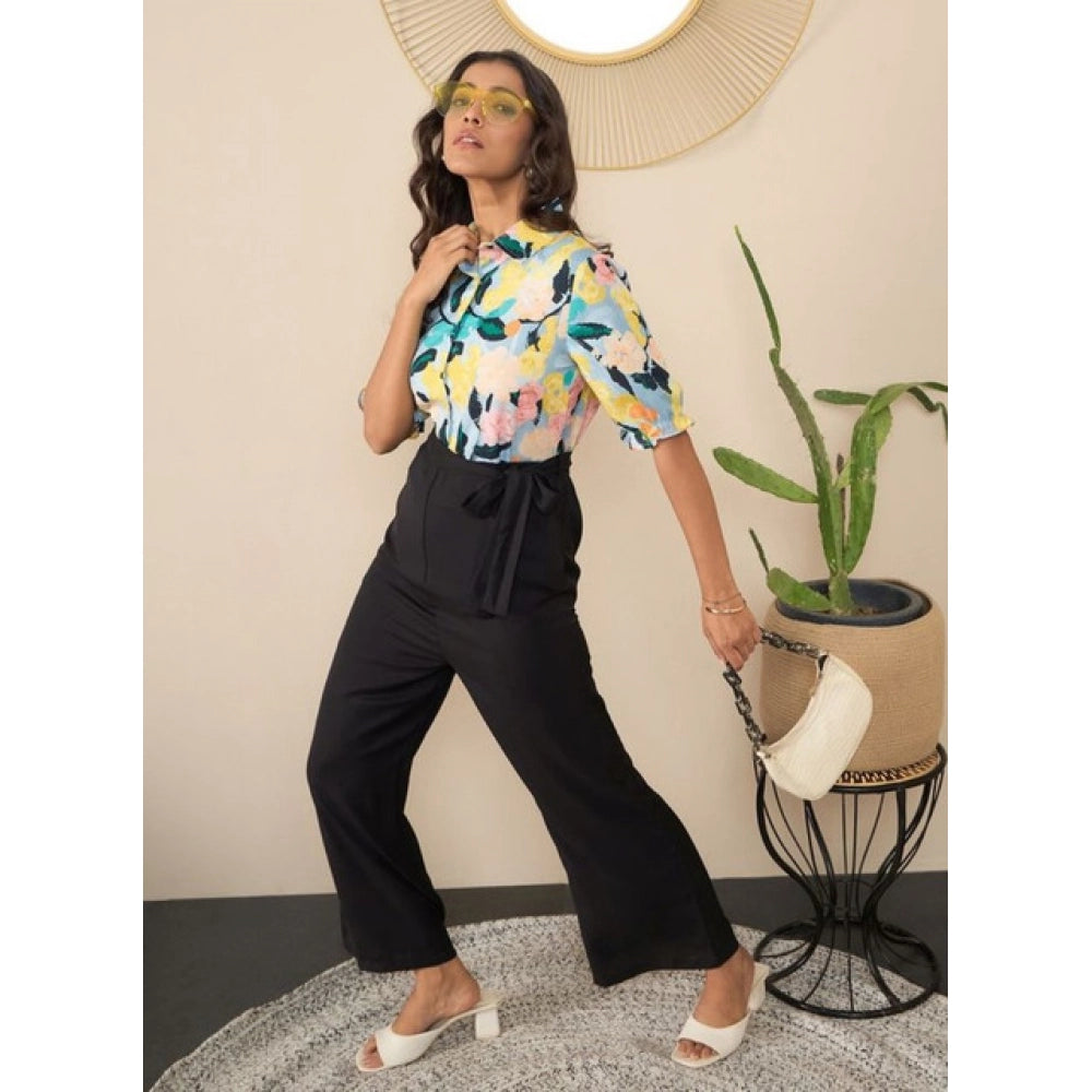Amfyn Women's Polyester Floral Half Sleeves Jumpsuit (Multicolor)