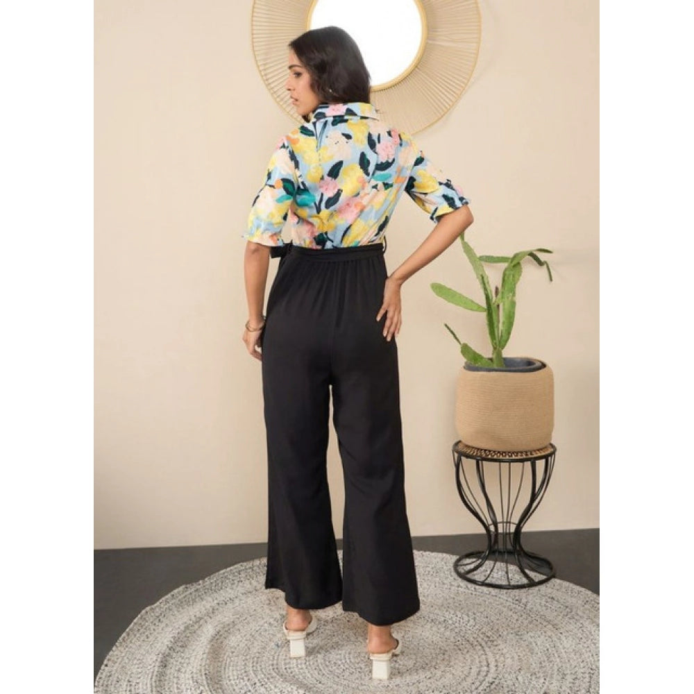Amfyn Women's Polyester Floral Half Sleeves Jumpsuit (Multicolor)