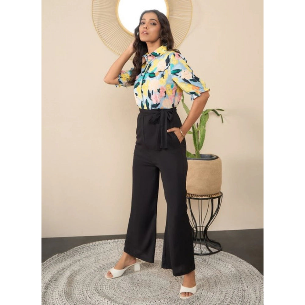 Amfyn Women's Polyester Floral Half Sleeves Jumpsuit (Multicolor)