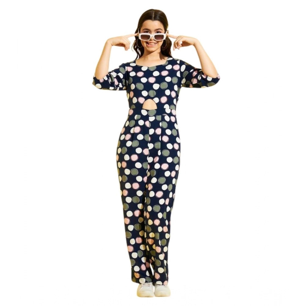 Amfyn Girl's Cotton Polka 3-4th Sleeve Jumpsuit (Multicolor)
